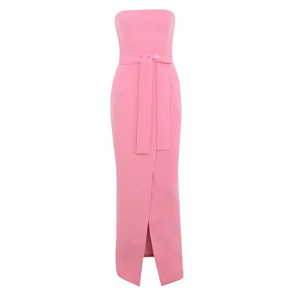 Pink Crepe Bandeau Maxi Gown with Split - Picture 3 of 8
